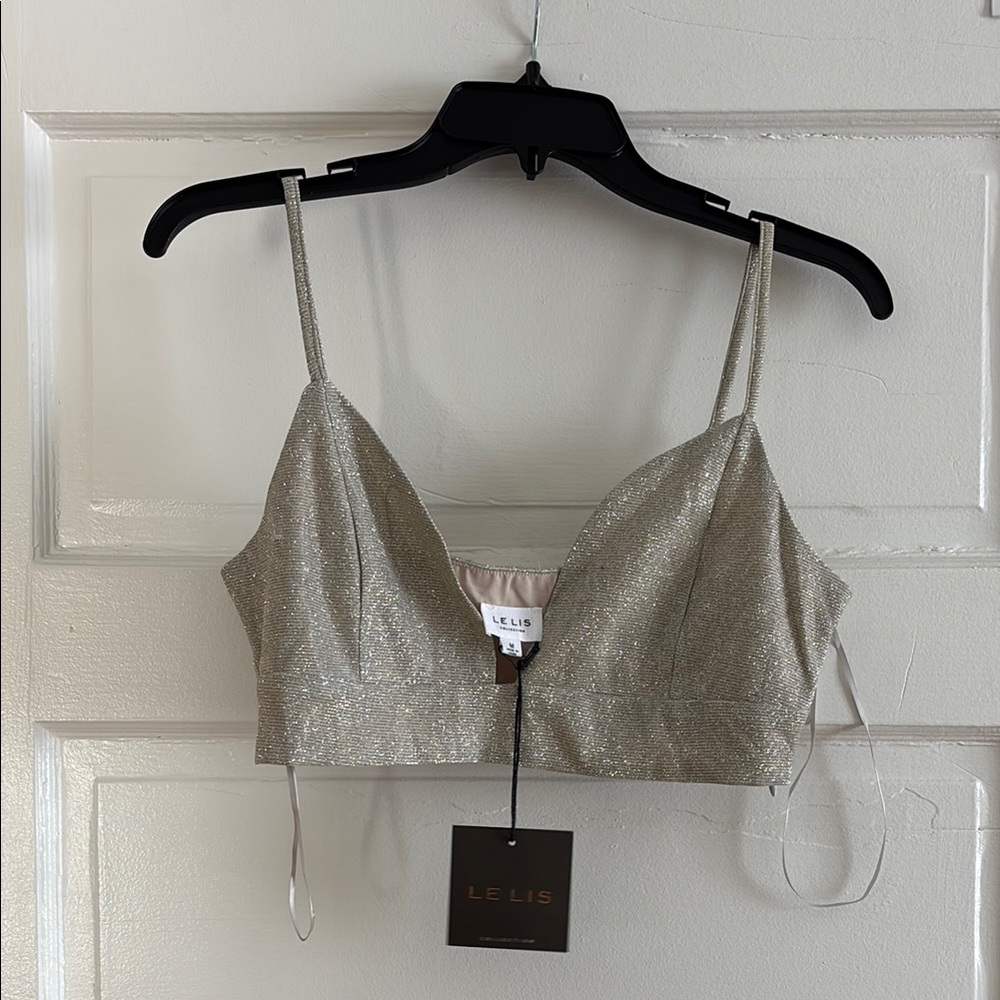 NWT Le Lis Silver Glitter Crop Top - Selfie Leslie - Picture 3 of 7